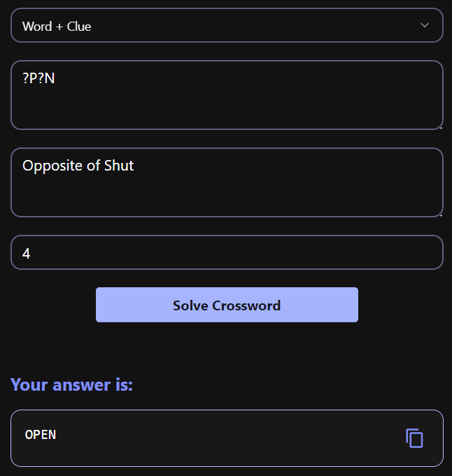 Crossword Solver Example with Both