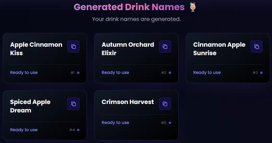 Best Drink Name Generator [2025] | AI Cocktail Name Generator | Signature And Catchy Drink Name Generator