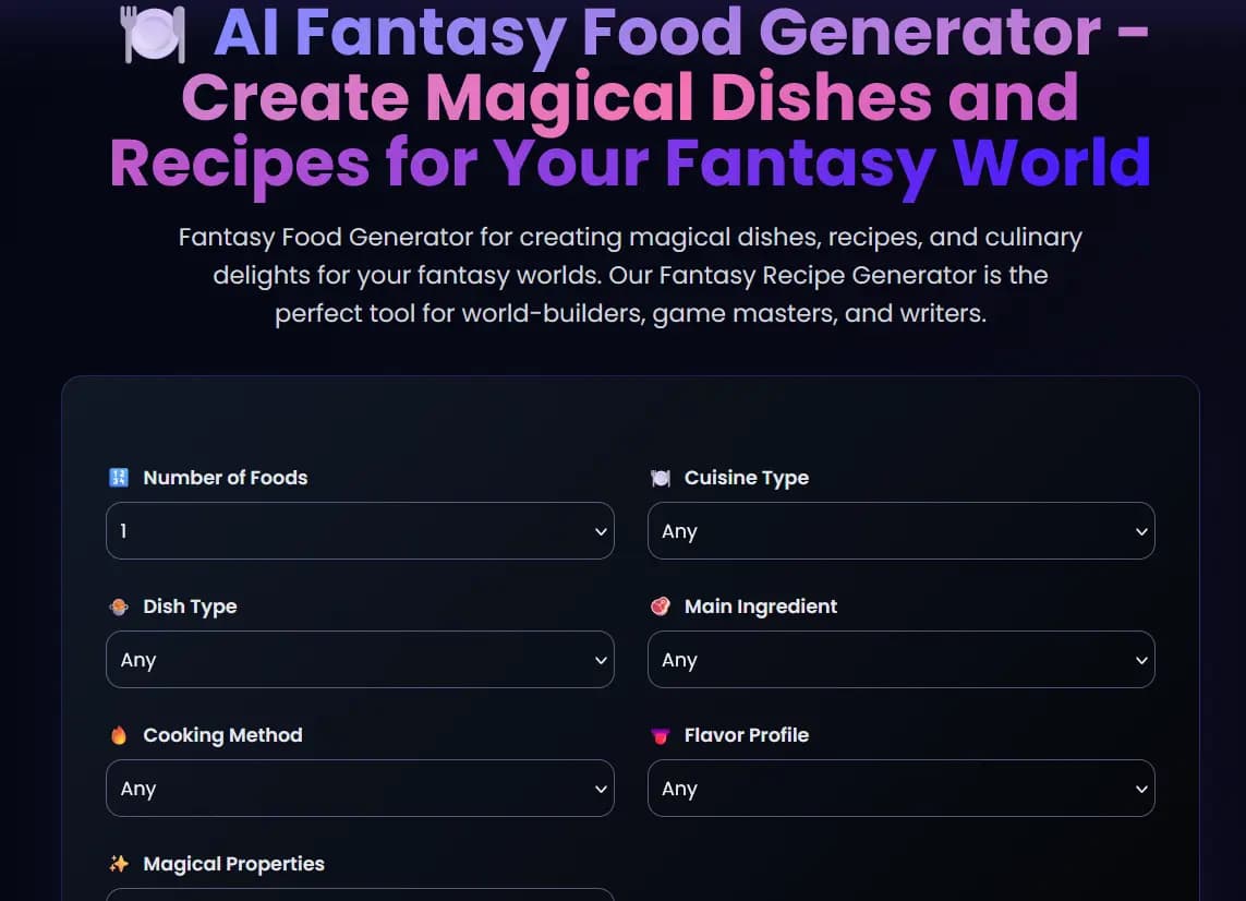 Fantasy Food Generator - AI fantasy food creation preview