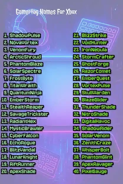 Examples of AI-generated gamertags for Xbox, PlayStation, and PC