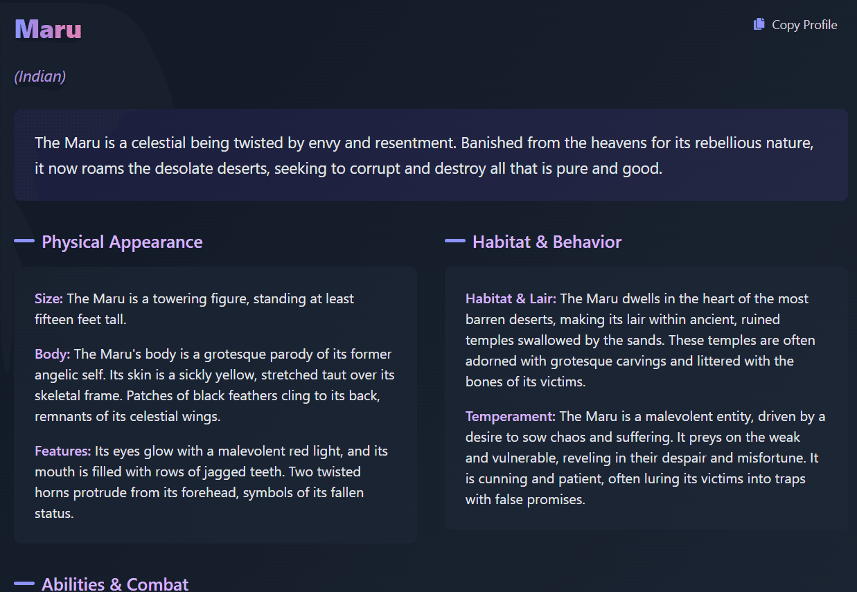 Example of a Generated Mythical Creature