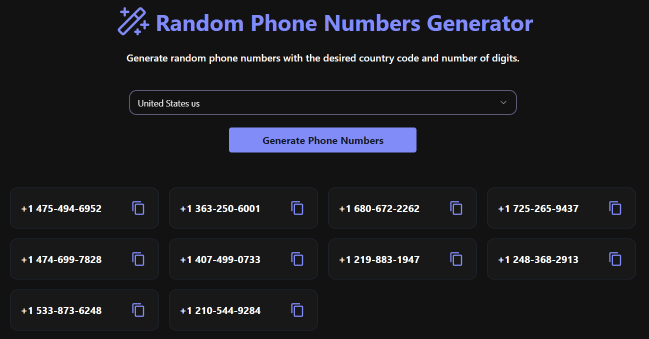 Phone Number Generator - Generate Random Phone Numbers