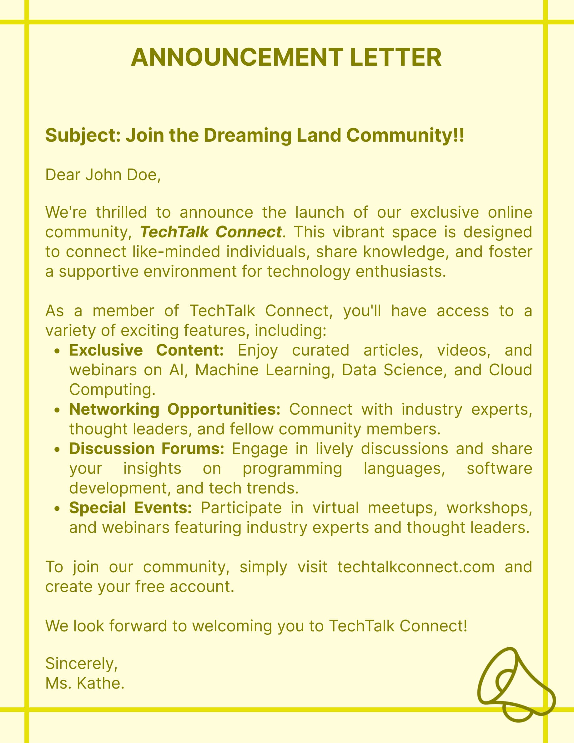 Announcement Letter