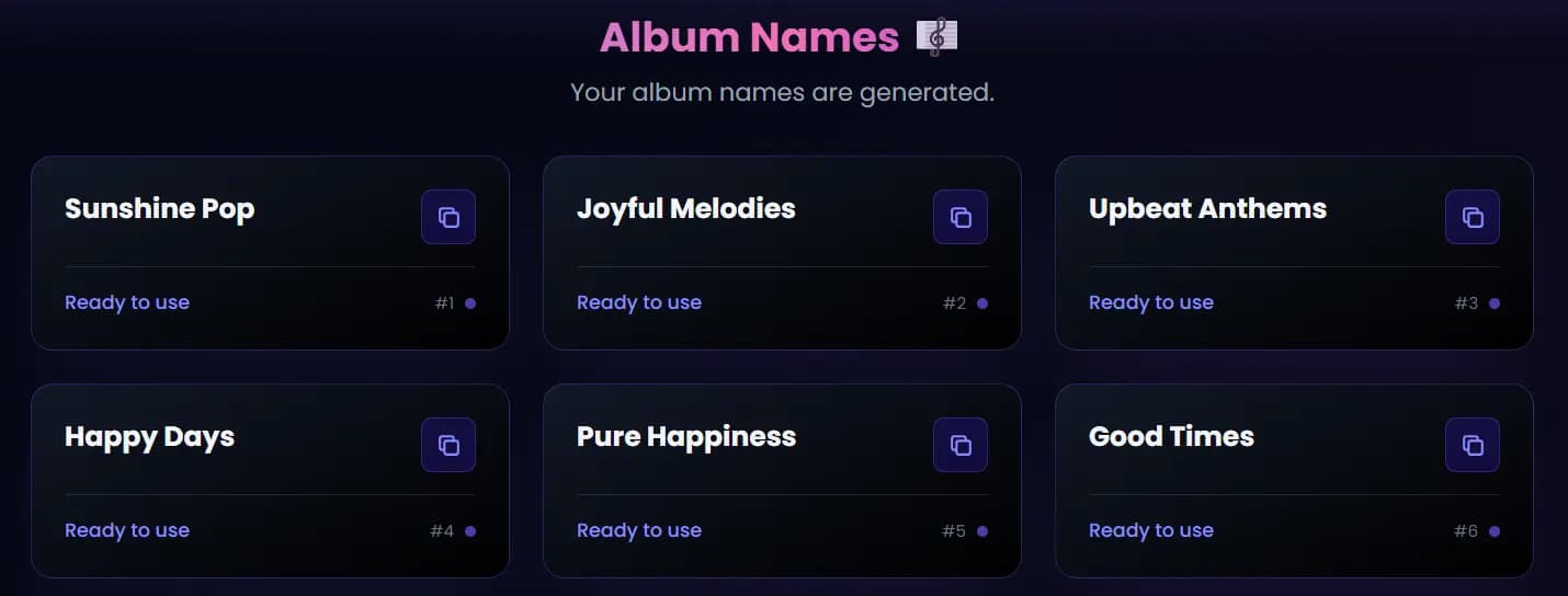 AI Album Name Generator Example