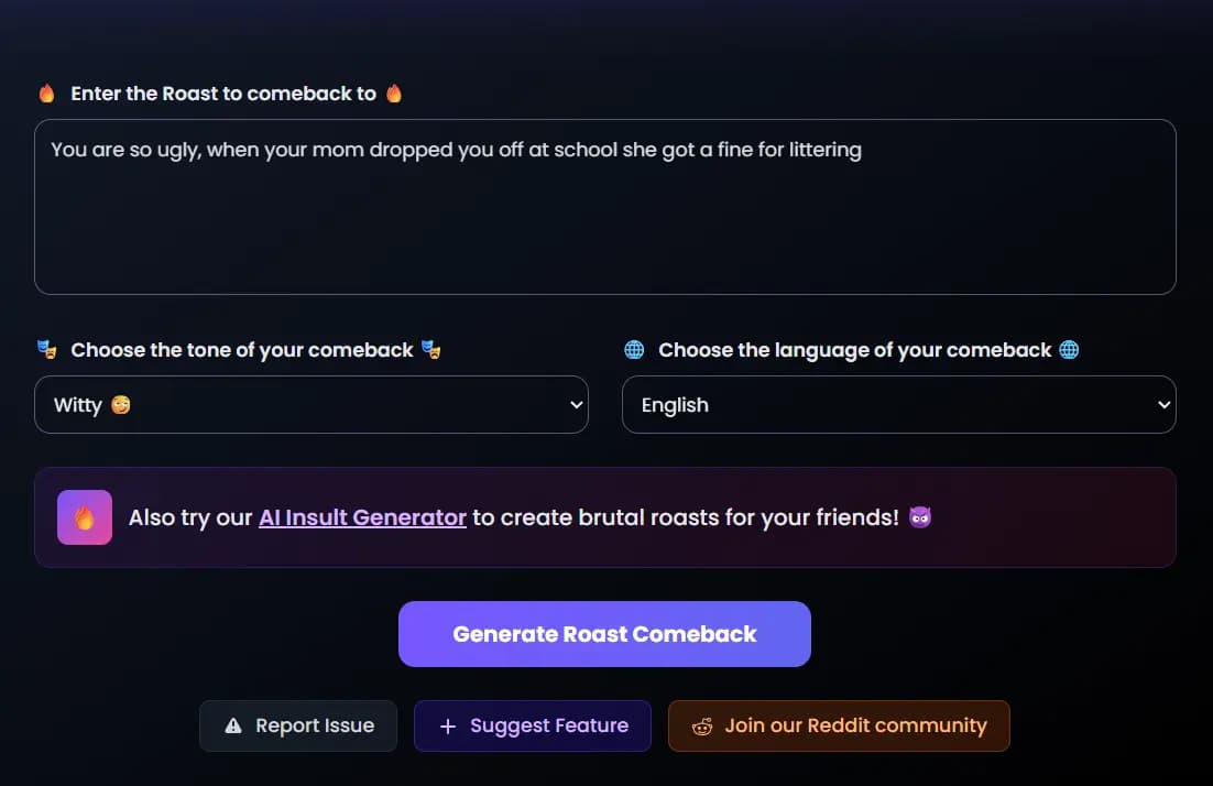 Roast Comeback Generator