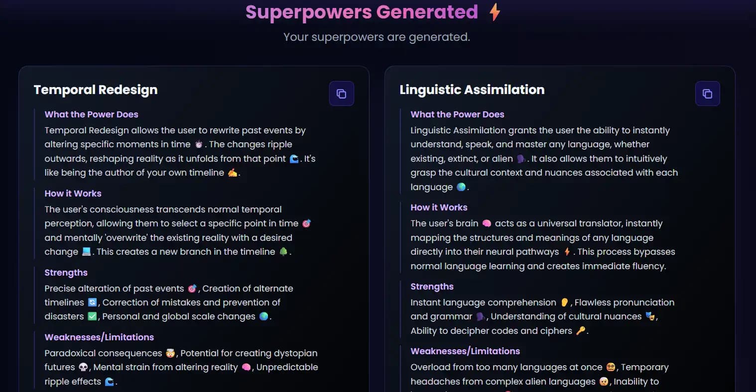 Superpower Generator - Random Superpower Generator AI | super power generator based on name | Random super power generator based on personality