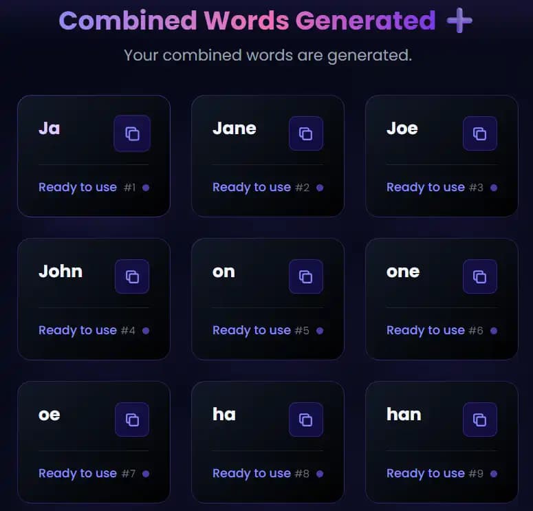 Word Combiner | Word Combiner Generator | Word Combination Generator | Combine Words Generator